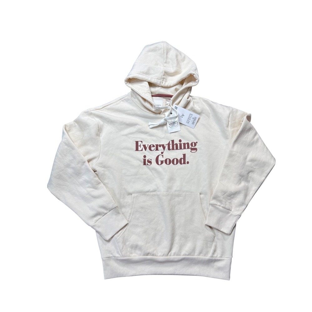 Denim & Flower Hoodie Men XL Cream NEW Everything is Good Graphic Sweatshirt NWT